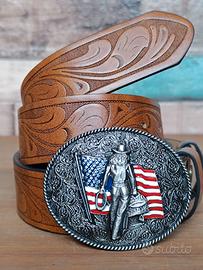 Cintura nuova western cowboy boho fibbia metallo