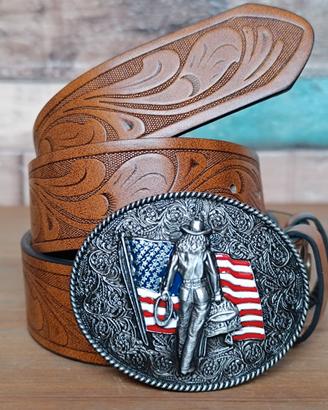 Cintura nuova western cowboy boho fibbia metallo