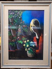 Quadro Eliano Fantuzzi "Fioraia" Olio su Tela