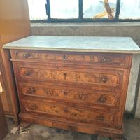 Cassettone antico in legno di pregio e marmo