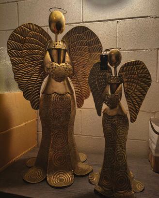 Coppia statue angeli in metallo oro