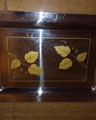 vassoio inox decorato con inserti in oro