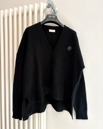Cardigan liujo nero con spilla logo strass