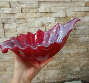 grande ciotola rossa e bianco in vetro di Murano