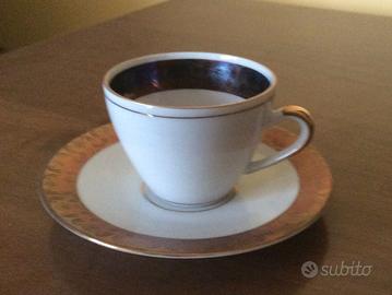 Servizio 12 tazzine caffè bianche smalto oro rosso
