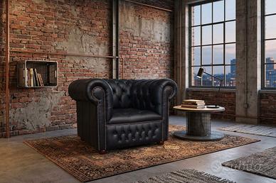 Poltrona originale Chesterfield club in pelle nera