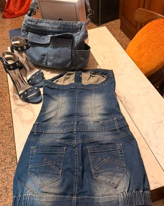 SET Outfli jeans abito fascia sandali n39 e borsa