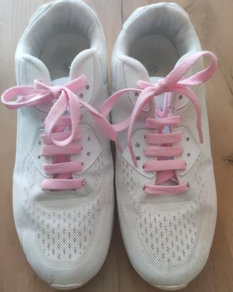 Sneakers Bianche Stile Air Max con Lacci Rosa n.39