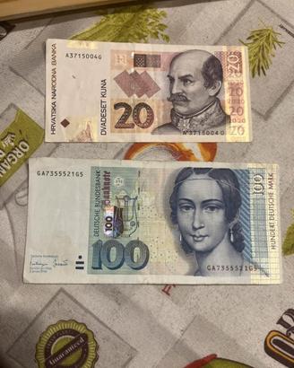 Banconota100 tedesca 1996 e banconta20 croata 2001