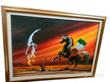 Quadro Olio su tela "Romano Mussolini" Firmato ori