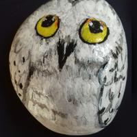 Gufo bianco dipinto a mano su sasso di mare