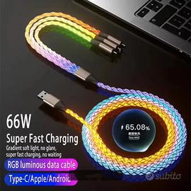 Cavo Micro USB C IPHONE RGB colorato 3 prese 60W