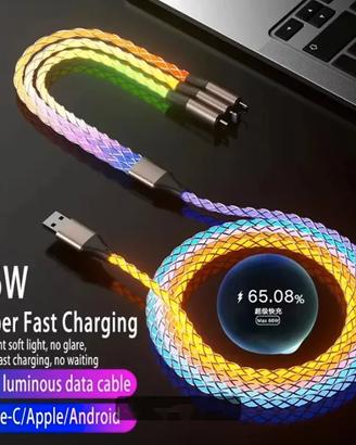 Cavo Micro USB C IPHONE RGB colorato 3 prese 60W