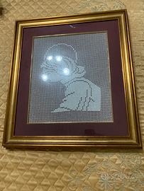 Quadro antico ricamato a mano Santa Lucia.