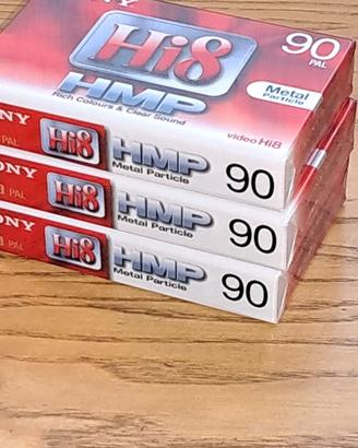 3 Videocassette Sony HI-Band video8 da 90 minuti