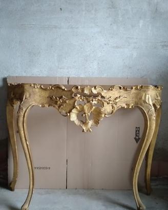 CONSOLLE LEGNO INTAGLIATO FOGLIA ORO ANTICATO