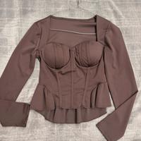 Top bustier manica lunga marrone