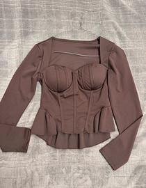 Top bustier manica lunga marrone