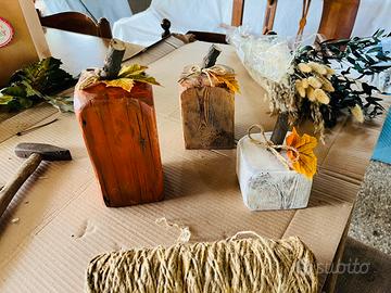 Zucche decorative in legno massello