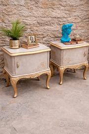 comodini legno con piano marmo, mobile  cassettier