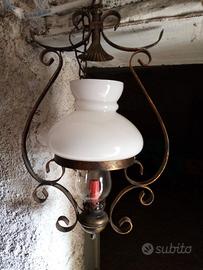 Lampadario Rustico a Sospensione in Ferro e Vetro 
