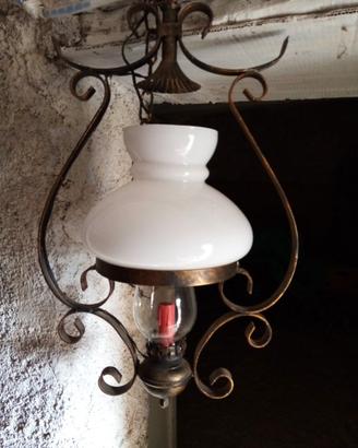 Lampadario Rustico a Sospensione in Ferro e Vetro 