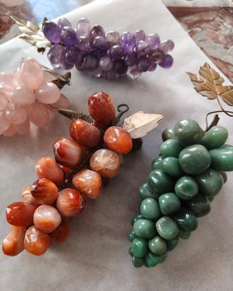 Set 4 Grappoli d'Uva Vintage (18cm) in Pietre Dure