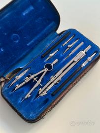 Compasso vintage Olympic con astuccio in pelle