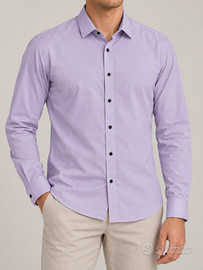Camicia uomo M lilla stretch bottoni neri