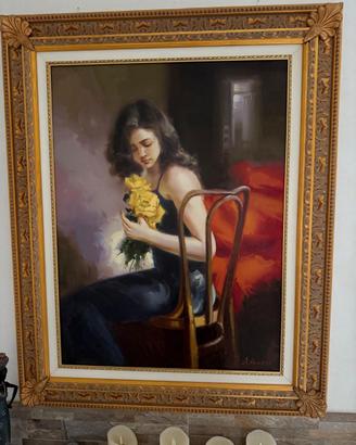 A. Anelli – Ritratto di donna con rose 