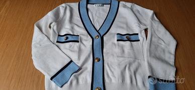 Cardigan donna bianco-azzurro