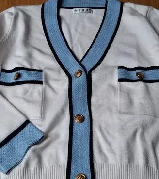 Cardigan donna bianco-azzurro