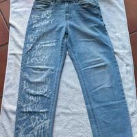 Jeans lungo Azzurro e scritte bianche
