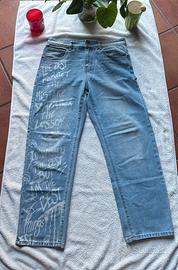 Jeans lungo Azzurro e scritte bianche