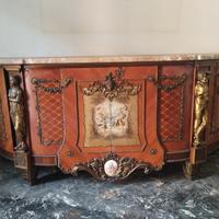 Madia Vintage Stile Luigi XV intarsi bronzi marmo