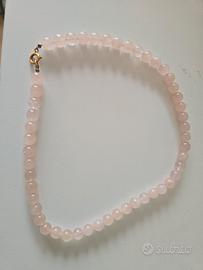 Collana quarzo rosa elegante 52 cm vintage