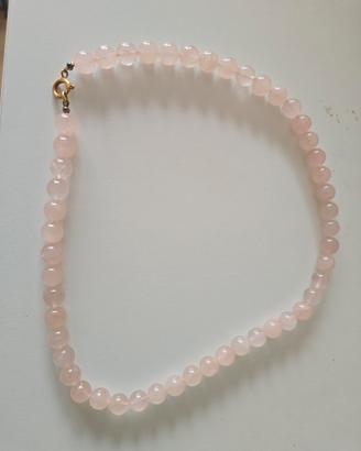 Collana quarzo rosa elegante 52 cm vintage
