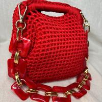 Borsa clutch rossa con manico rosso uncinetto