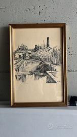 Quadro con cornice in legno dorata