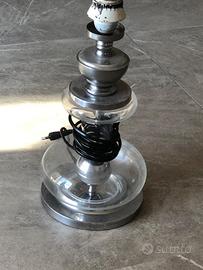 Lampada da tavolo vintage in ferro cromato e vetro