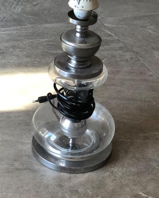 Lampada da tavolo vintage in ferro cromato e vetro