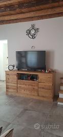 porta tv in legno vecchio con ante e cassetti