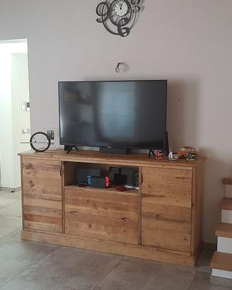 porta tv in legno vecchio con ante e cassetti