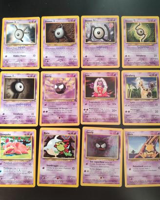 Lotto 12 Carte Pokemon Vintage Gastly Abra Unown
