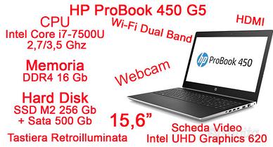 NB Notebook 450 G5 i7-7500U 16Gb SSD 256+ 500 Gb