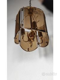 Lampadario a 4 luci con vetri fumé serigrafati