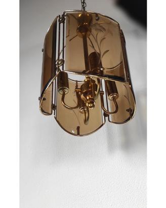 Lampadario a 4 luci con vetri fumé serigrafati