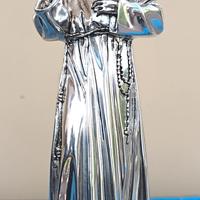 Statua di Padre Pio h. 22 resina laminata argento