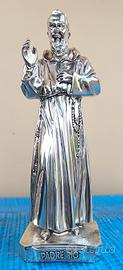 Statua di Padre Pio h. 22 resina laminata argento