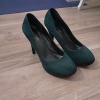 Scarpe con tacco, camoscio verde, taglia 39